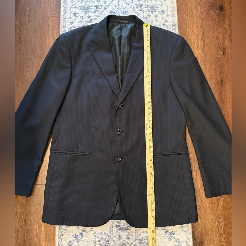 Vinci Men's 3-Button Pinstripe Suit Jacket Blazer Black Sz 40R‎ Italian Design